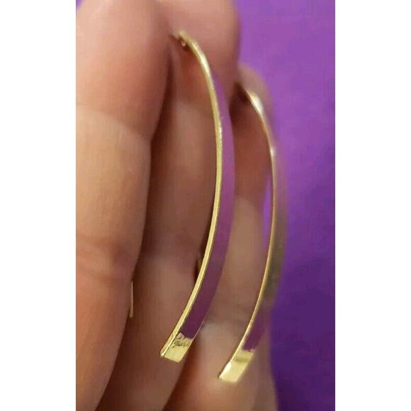 Long Dangle Threader Earrings Curved Bar Shiny Yellow Gold Tone Pierced New - Picture 4 of 5